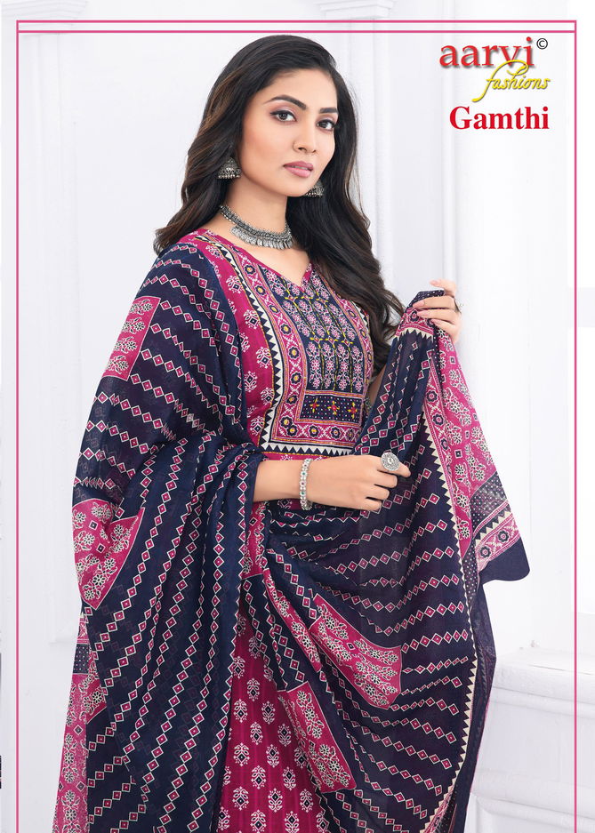 Gamthi Vol 5 By Aarvi Dobby Cotton Printed Kurti With Bottom Dupatta Wholesalers In Delhi
